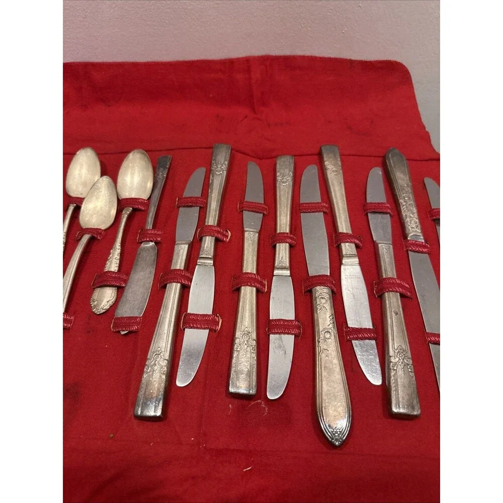 W.M. Rogers 23 Piece Silverware Set Serving W/ Folding Case Mixed Patterns AA